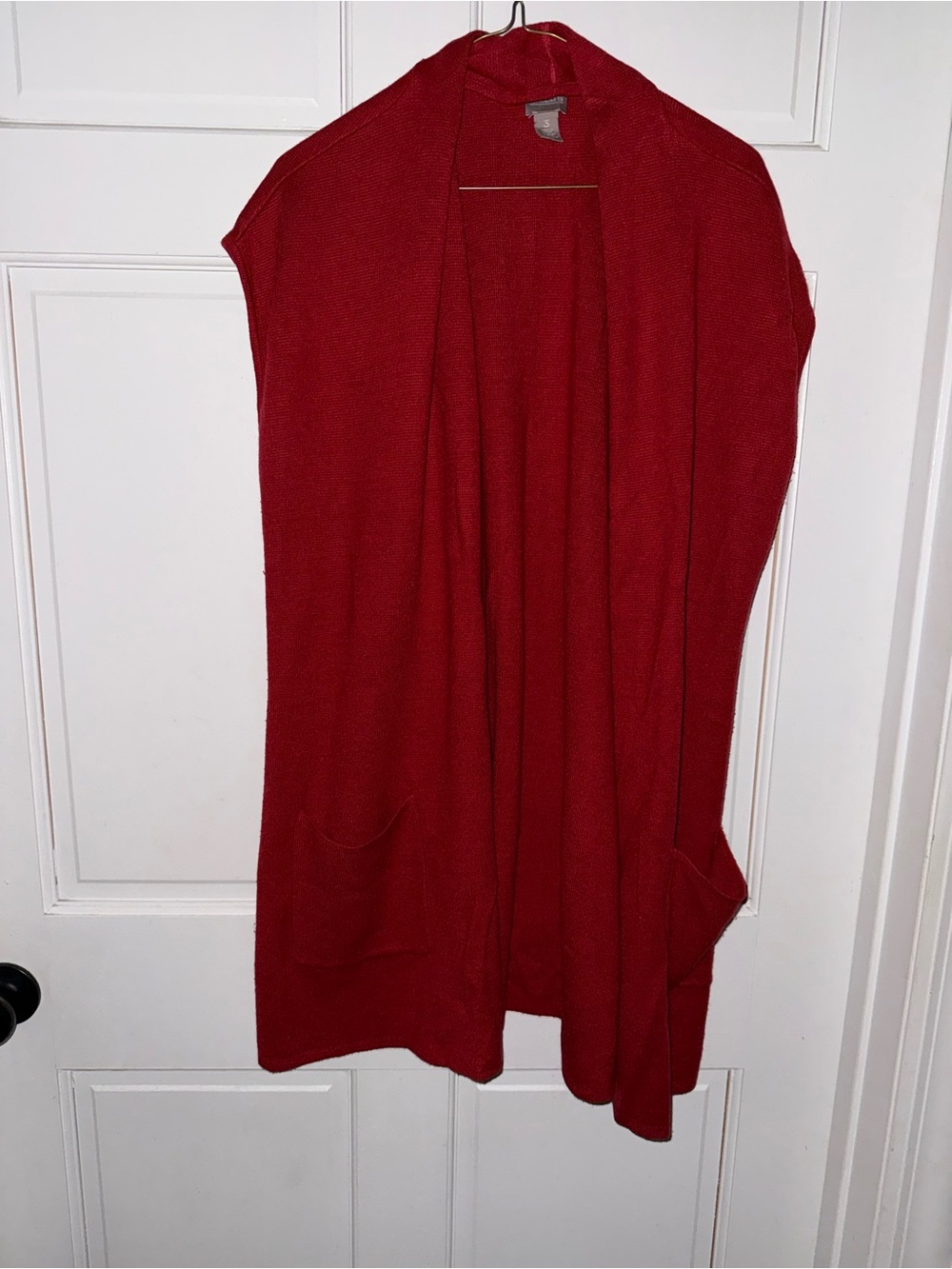 Chico's Deep Red Open-Front Knit Cardigan